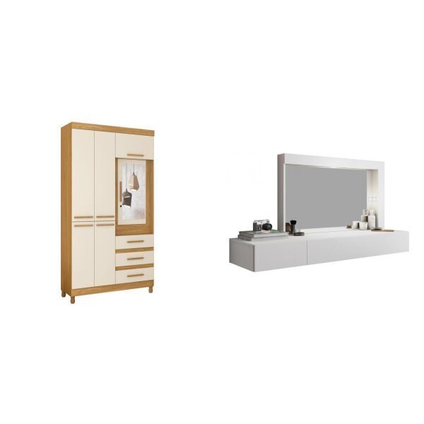 Conjunto Quarto De Solteiro Guarda-roupa Com Espelho 6 Portas