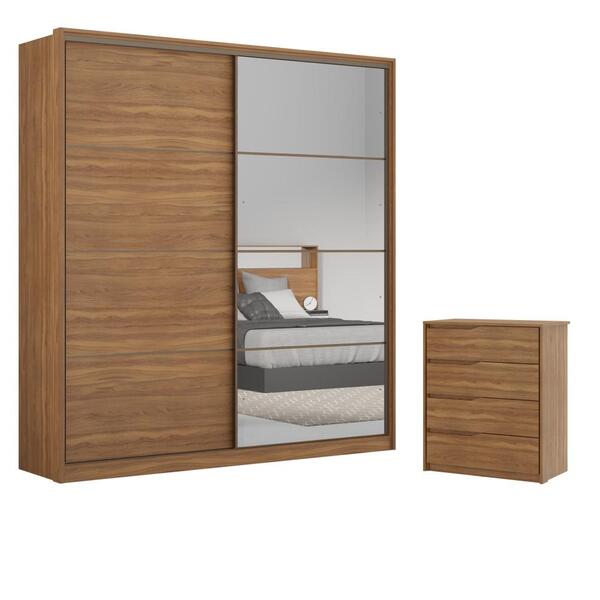 Conjunto Quarto Guarda Roupa Com Espelho E Comoda Napolis Ame