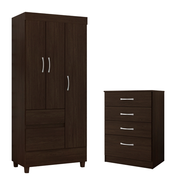 Conjunto Quarto Guarda Roupa E Comoda Fabi Ebano