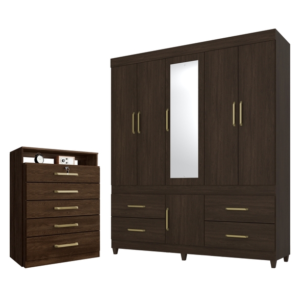 Conjunto Quarto Guarda Roupa E Comoda Monza Ebano