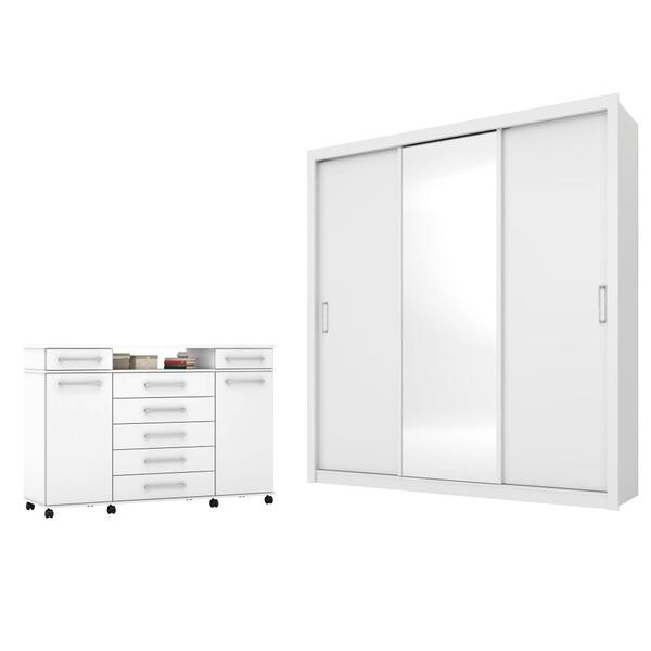 Conjunto Quarto Guarda Roupa E Comoda Verona Branco