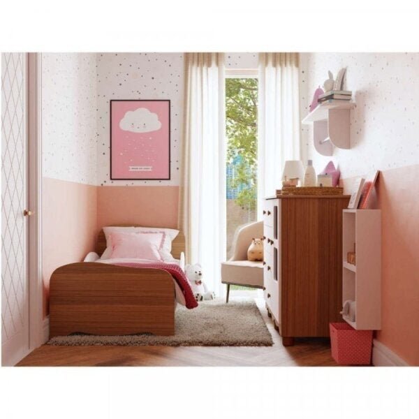 Conjunto Quarto Infantil 1 Mini Cama 1 Cômoda 2 Nichos E 1 Pr