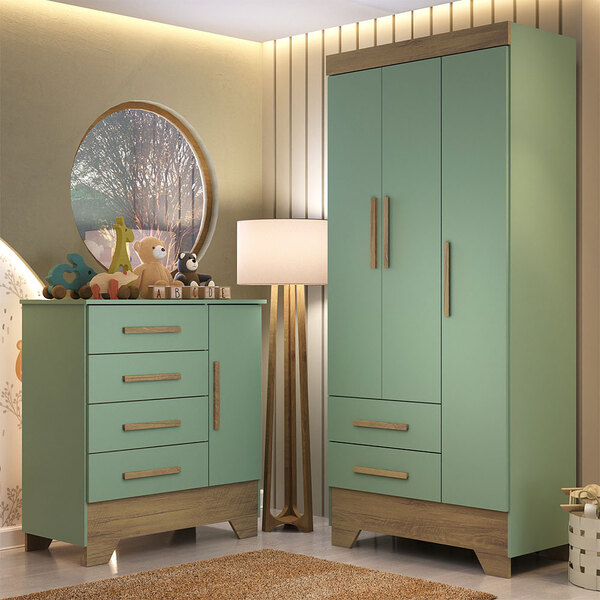 Conjunto Quarto Infantil Colorir Guarda Roupa 3 Portas E Cômo