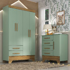 Conjunto Quarto Infantil Colorir Guarda Roupas 4 Portas E Côm