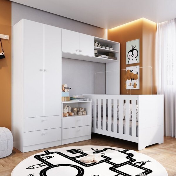 Conjunto Quarto Infantil Com Berço 3 Em 1, Cômoda 2 Gavetas 1