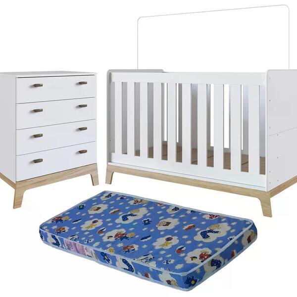 Conjunto Quarto Infantil Com Colchão Fm030 Bb863 Branco Compl