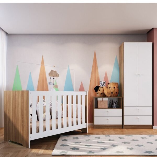 Conjunto Quarto Infantil Com Guarda-roupas, Berço 3 Em 1 Com