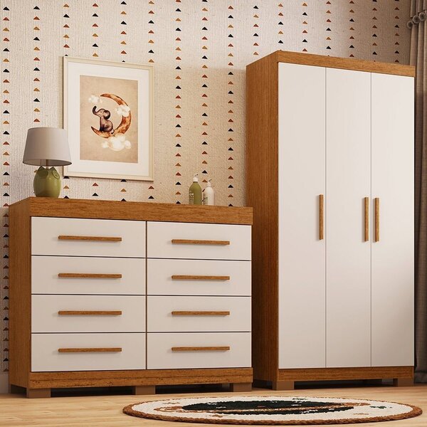 Conjunto Quarto Infantil Cômoda 8 Gavetas E Guarda-roupa 3 Po