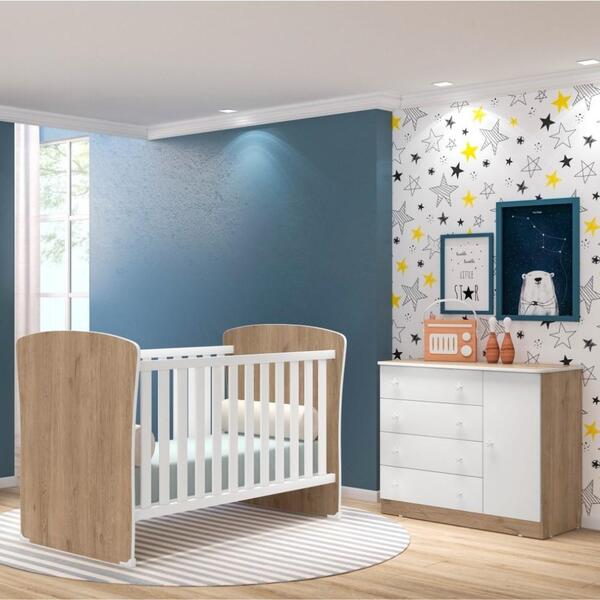 Conjunto Quarto Infantil Cômoda E Berço Ben Carvalho Rústico