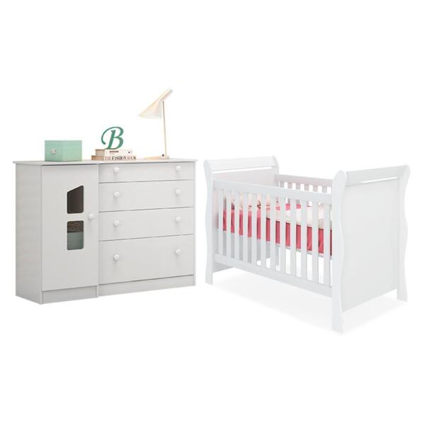Conjunto Quarto Infantil Cômoda E Berço Romeu Branco