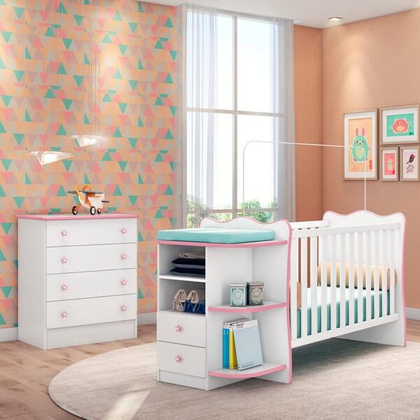 Conjunto Quarto Infantil Cômoda E Berço Summer Menina Branco