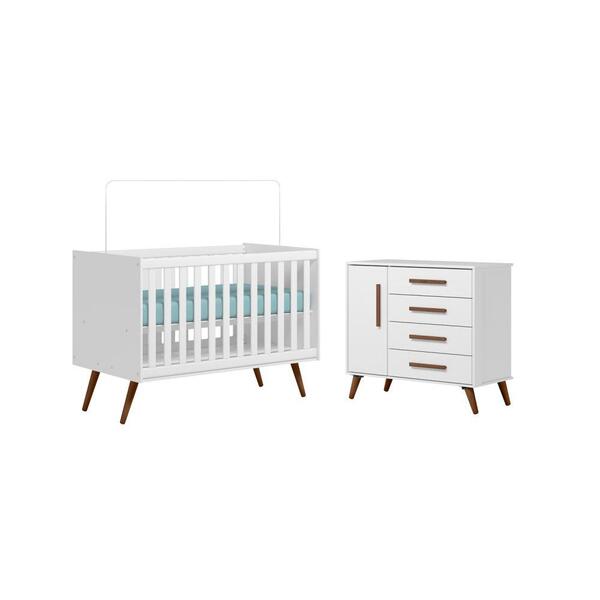 Conjunto Quarto Infantil Retro Berço E Comoda Jacarta Branco