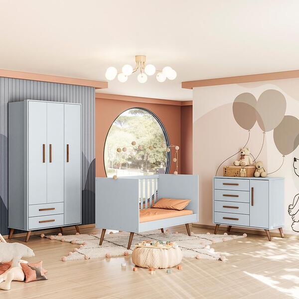 Conjunto Quarto Infantil Retro Sevilha Cinza Com Colchao | Leroy