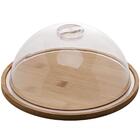 Conjunto Queijeira Redonda E Porta Frios Bambu Com Tampa Plás