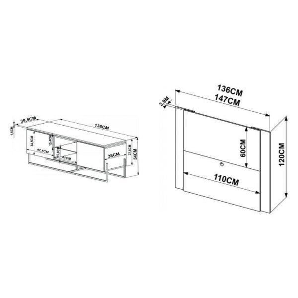 Conjunto Rack 2 Portas E Painel Vesta 136cm Para Tv Até 58 Po