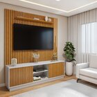 Conjunto Rack Arezzo 180cm Com Painel Ripado Com Led Para Tv