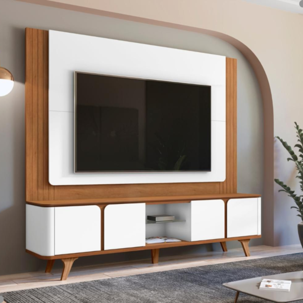 Conjunto Rack E Painel Para Tvs De 60 quot Burke Cedro Branco Leroy Merlin