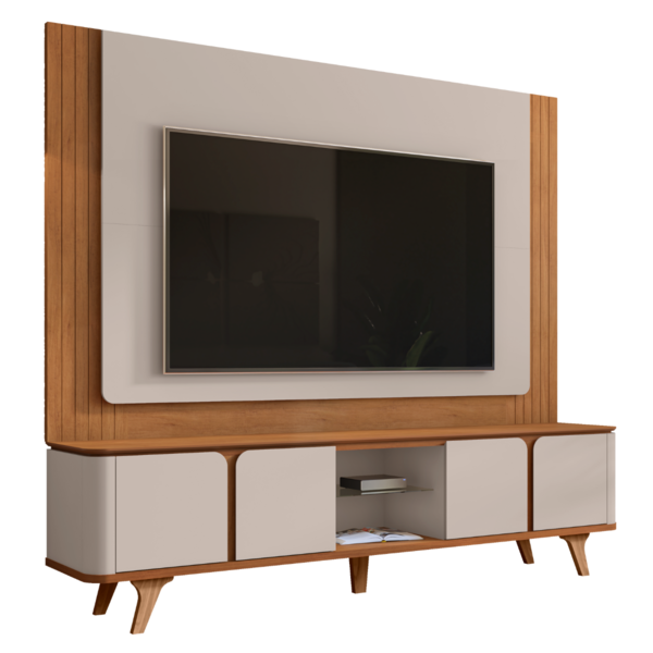 Conjunto Rack E Painel Para Tvs De 60 quot Burke Cedro Off White Leroy Merlin