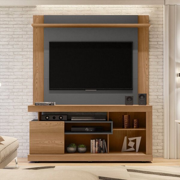 Conjunto Rack Gramado Com Painel Tulum Linea Brasil Amêndoa/c