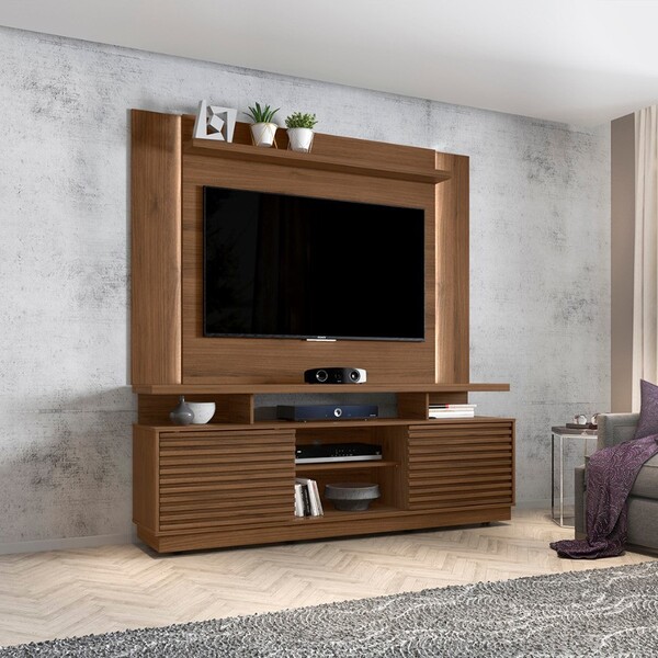 Conjunto Rack New Blumenau E Painel Aurora Nogueira Com Led -