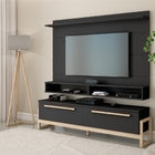 Conjunto Rack Painel E Luminária Coraline Preto Natural