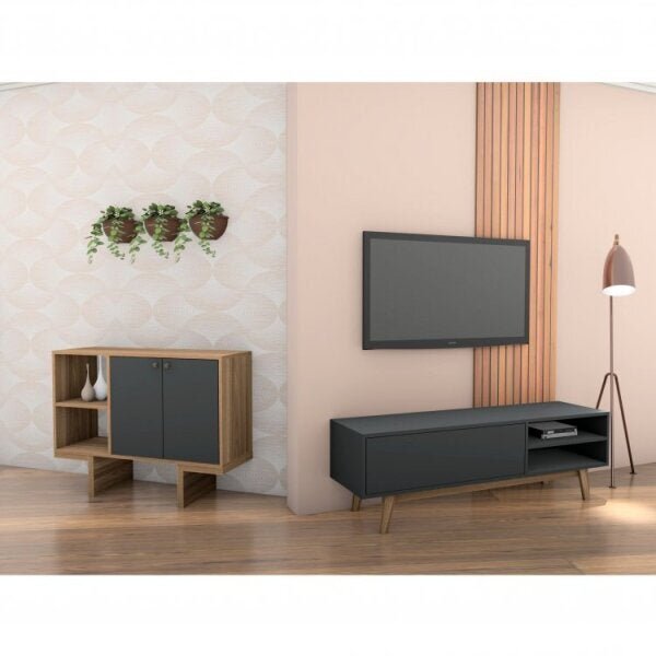 Conjunto Rack Para Tv Até 48 Polegadas 1 Porta E Aparador 2 P