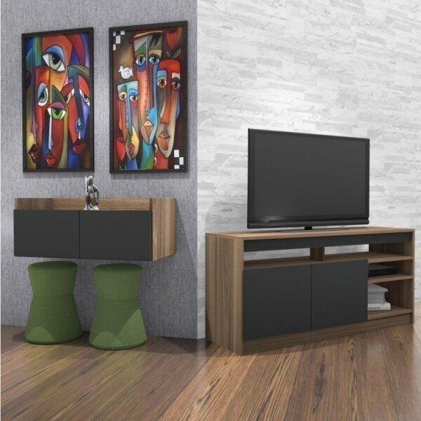 Conjunto Rack Para Tv Até 48 Polegadas 2 Portas E Aparador Su