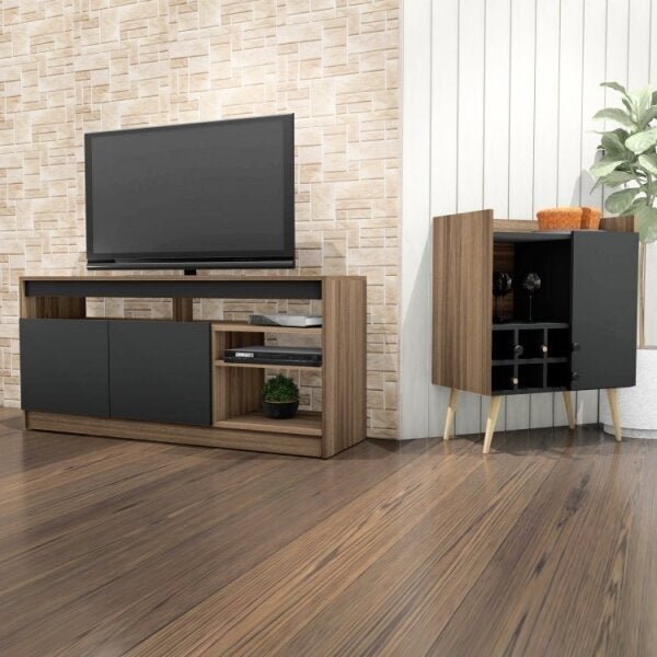 Conjunto Rack Para Tv Até 48 Polegadas 2 Portas E Bar Com Ade