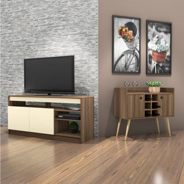 Conjunto Rack Para Tv Até 48 Polegadas 2 Portas E Bar Com Ade
