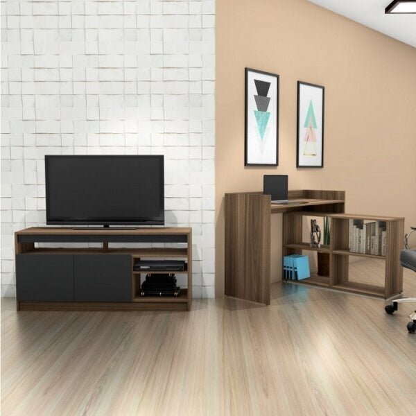 Conjunto Rack Para Tv Até 48 Polegadas 2 Portas E Escrivaninh