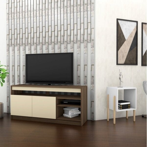 Conjunto Rack Para Tv Até 48 Polegadas 2 Portas E Mesa Latera