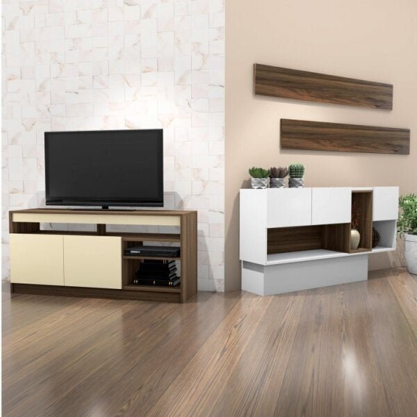 Conjunto Rack Para Tv Até 48 Polegadas E Aparador 2 Portas Cu