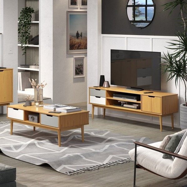 Conjunto Rack Para Tv Até 55 Polegadas E Mesa De Centro Em Ma