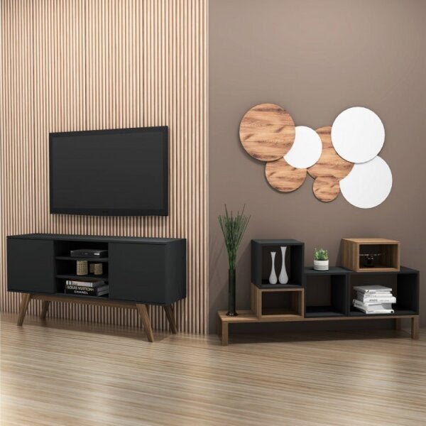 Conjunto Rack Para Tv Até 65 Polegadas E Estante Modular 5 Ni