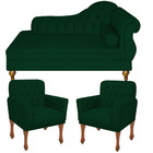 Conjunto Recamier Divã Chesterfield Cancun + 2 Poltrona Bia P