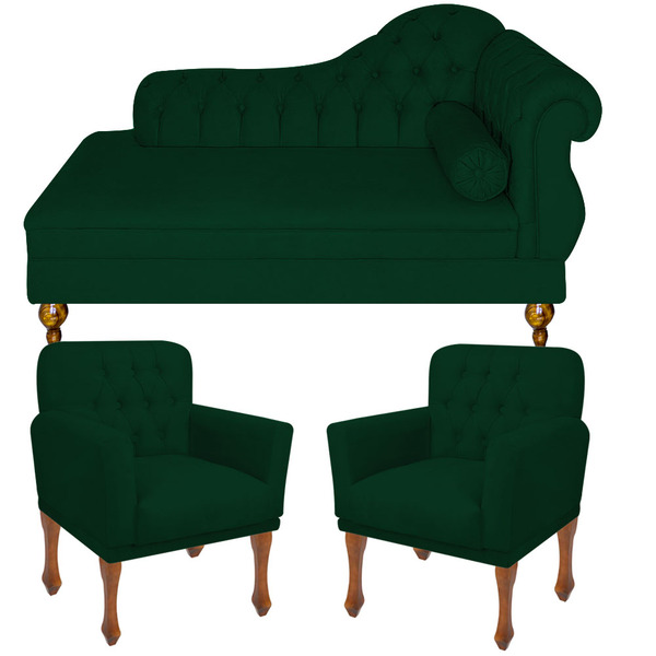 Conjunto Recamier Divã Chesterfield Cancun + 2 Poltrona Bia P