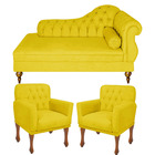 Conjunto Recamier Divã Chesterfield Cancun + 2 Poltrona Bia P