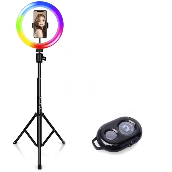 Conjunto Ring Light Rgb Com Suporte Para Celular + Tripé 1,5m