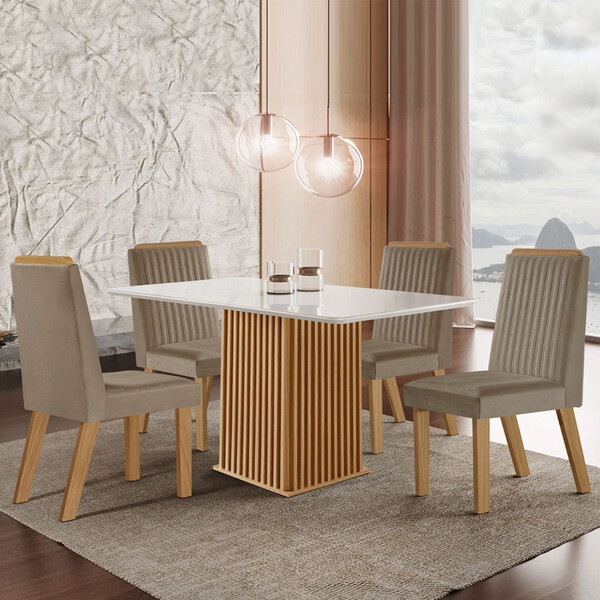 Conjunto Riviera 120x80cm Com 4 Cadeiras Lj Móveis