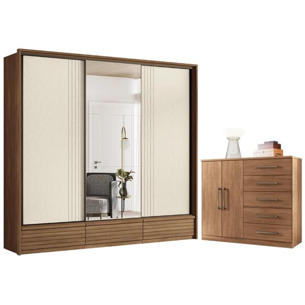 Conjunto Roupeiro 3 Portas E Cômoda 5 Gavetas Berlim Jatobá
