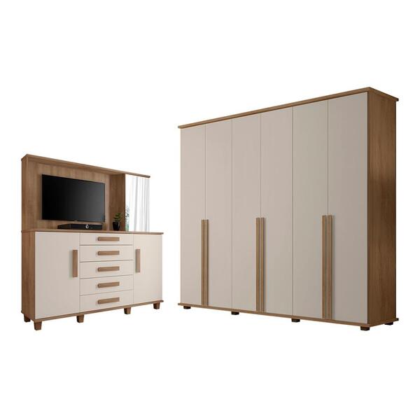 Conjunto Roupeiro E Cômoda Nagoia Cinamomo Off White