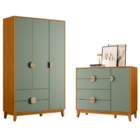 Conjunto Roupeiro E Cômoda Sapateira Cafeara Cinamomo Sálvia