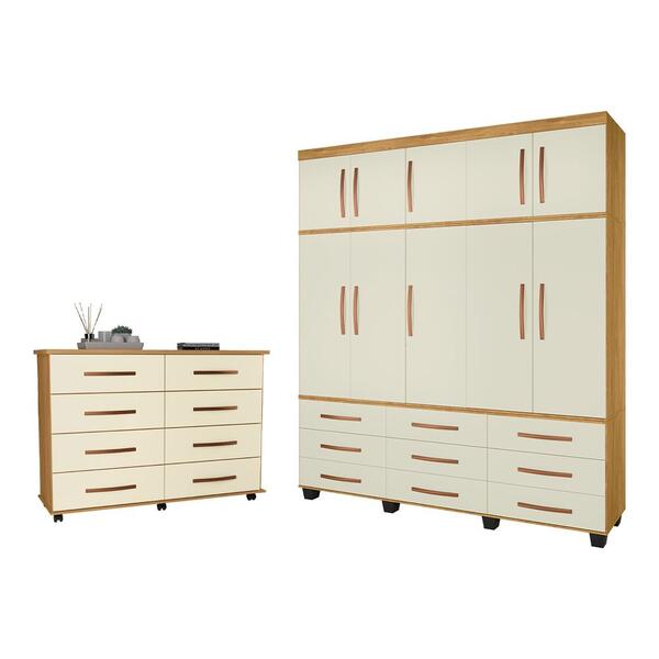 Conjunto Roupeiro E Cômoda Veneza Mel Pérola