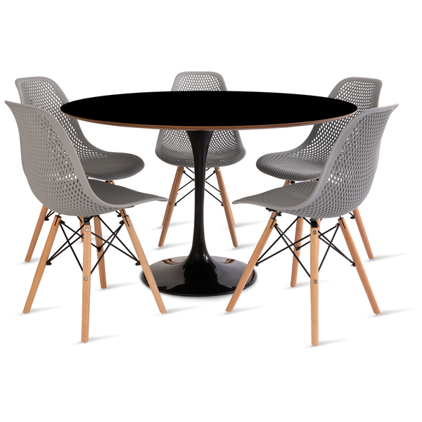 Conjunto Saarinen Preta 120cm E 5 Cadeiras Colmeia Cinza