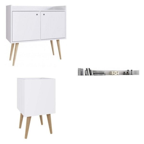 Conjunto Sala De Estar Aparador Cachepôt E Prateleira