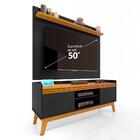 Conjunto Sala De Estar Buffet E Rack Com Painel Ripado 136cm