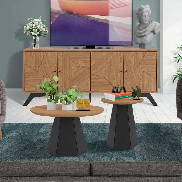 Conjunto Sala De Estar Completa Rack Com Mesa De Centro E Mes