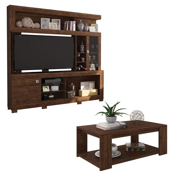 Conjunto Sala De Estar Estante Mesa Marrom Diplomata Caemmun