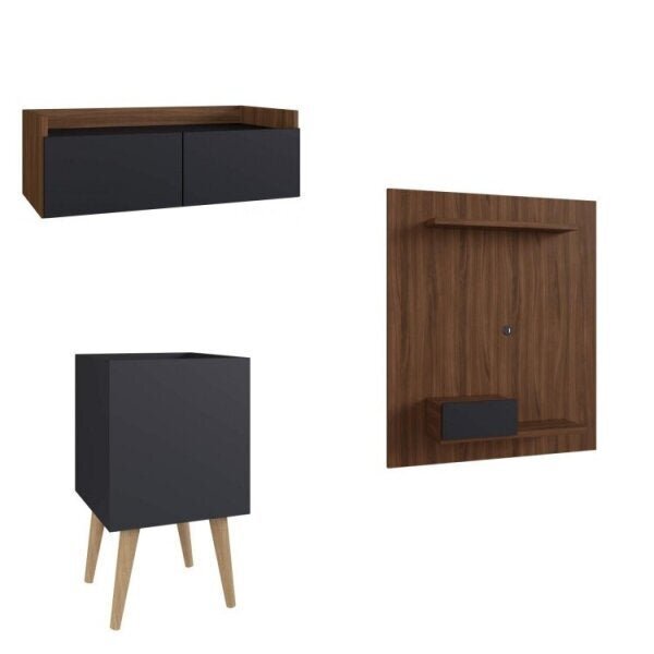 Conjunto Sala De Estar Painel Cachepô E Aparador Suspenso  Ma