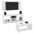 Conjunto Sala De Estar Painel Com Rack E Mesa De Centro Branco